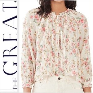 The Great Blouse Valley Top Pink Sweet Pea Floral Ruffle Peasant Cottage Core 3